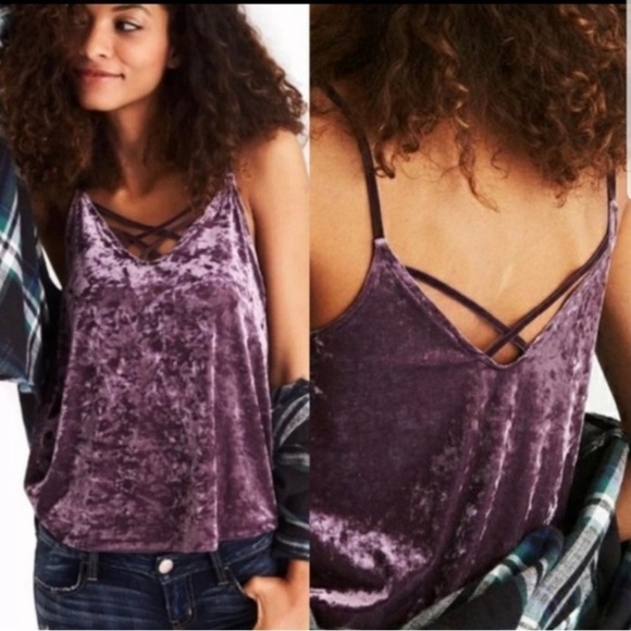 American Eagle NWT Purple Crushed Velvet Sleeveless Strappy Tank Top - Picture 1 of 8